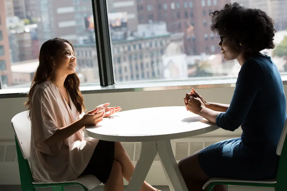 Career coaching conversation between two professionals